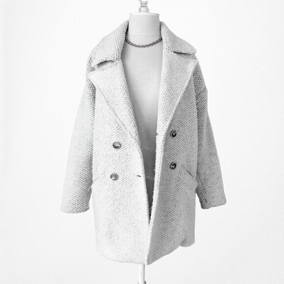 Mango Gray Double Breasted Wool Oversized Short Peacoat Jacket Size XS - Picture 3 of 6
